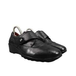 Josef Seibel Shoes Women 37 Comfort Loafer Oxford Wedge Monk Strap Leather Black